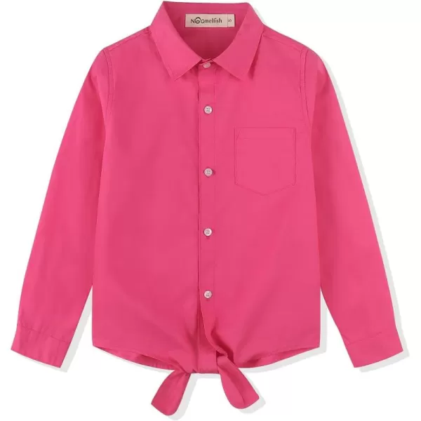 Noomelfish Girls Long Sleeve Button Down Shirt Tie Front Blouse Tops 512 YearsHot Pink