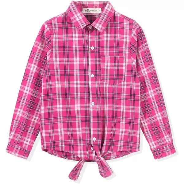 Noomelfish Girls Long Sleeve Button Down Shirt Tie Front Blouse Tops 512 YearsHot Pink Plaid