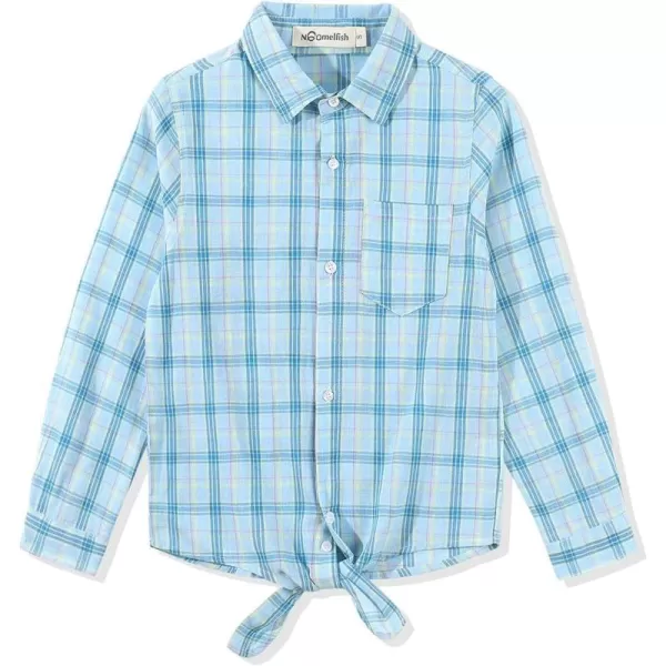 Noomelfish Girls Long Sleeve Button Down Shirt Tie Front Blouse Tops 512 YearsLight Blue Plaid
