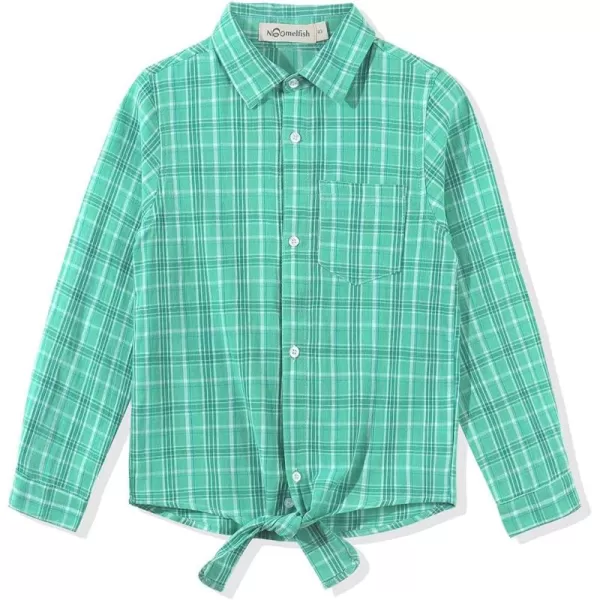 Noomelfish Girls Long Sleeve Button Down Shirt Tie Front Blouse Tops 512 YearsLight Green Plaid