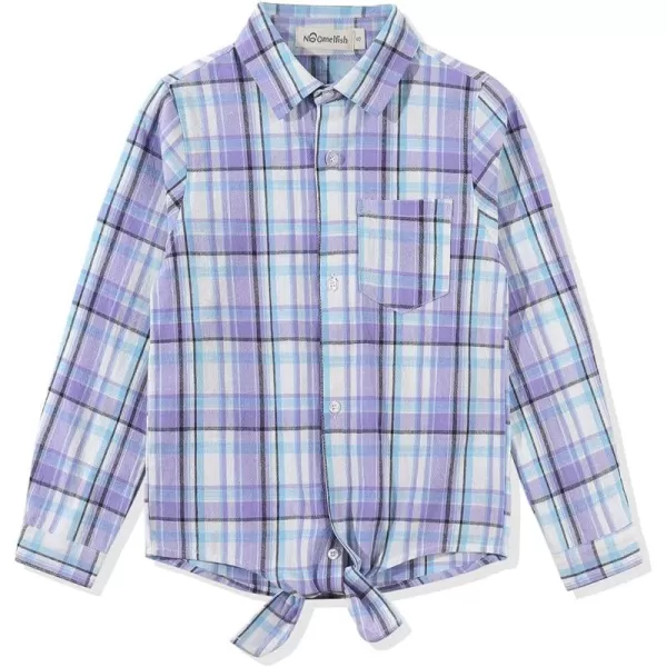 Noomelfish Girls Long Sleeve Button Down Shirt Tie Front Blouse Tops 512 YearsLight Purple Plaid