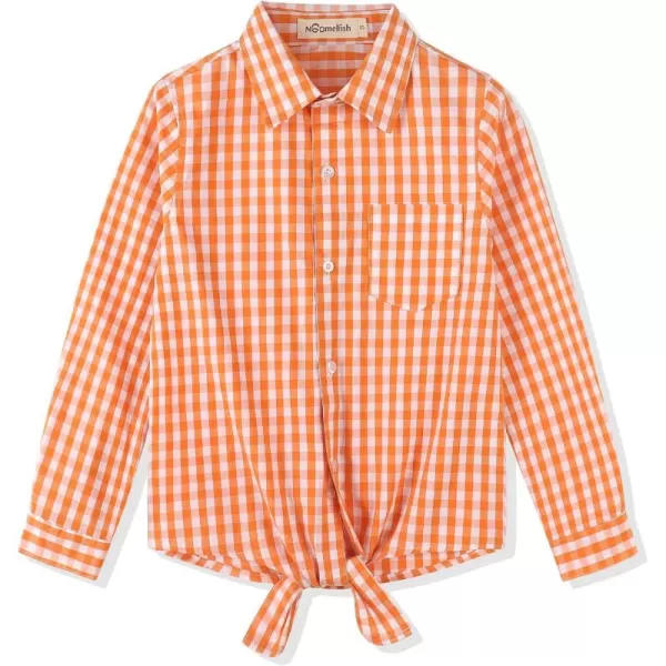 Noomelfish Girls Long Sleeve Button Down Shirt Tie Front Blouse Tops 512 YearsOrange Gingham