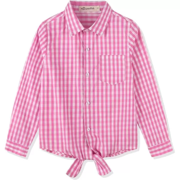 Noomelfish Girls Long Sleeve Button Down Shirt Tie Front Blouse Tops 512 YearsPink Gingham