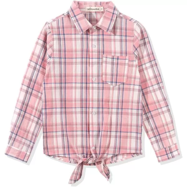 Noomelfish Girls Long Sleeve Button Down Shirt Tie Front Blouse Tops 512 YearsPink Plaid