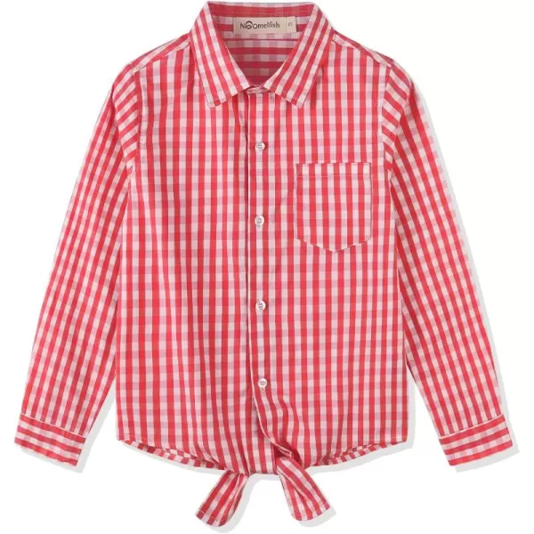 Noomelfish Girls Long Sleeve Button Down Shirt Tie Front Blouse Tops 512 YearsRed Gingham