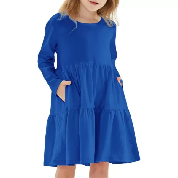 Noomelfish Girls Long Sleeve Tiered Dress Loose Flowy Ruffle Swing Dresses with Pockets 412 YearsRoyal Blue