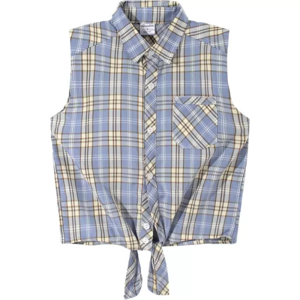 Noomelfish Girls Plaid Sleeveless Button Down Shirt Tie Knot Blouse Tank Tops 512 YearsBlue Plaid