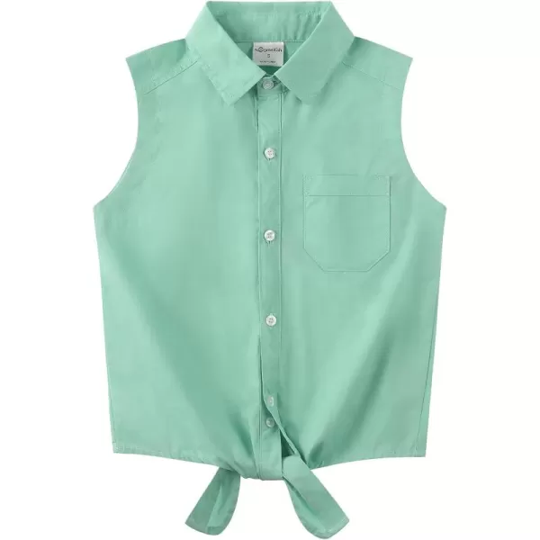 Noomelfish Girls Plaid Sleeveless Button Down Shirt Tie Knot Blouse Tank Tops 512 YearsLight Green