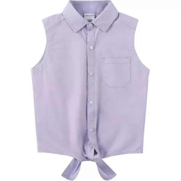 Noomelfish Girls Plaid Sleeveless Button Down Shirt Tie Knot Blouse Tank Tops 512 YearsLight Purple