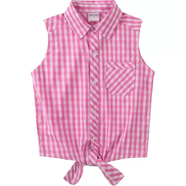 Noomelfish Girls Plaid Sleeveless Button Down Shirt Tie Knot Blouse Tank Tops 512 YearsPink Check Gingham