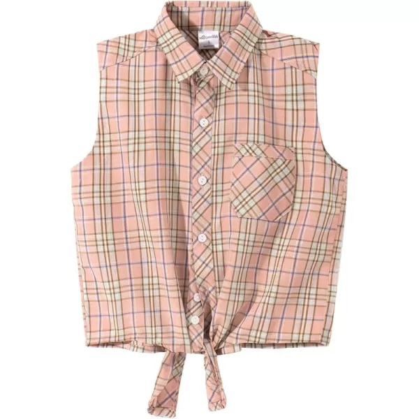Noomelfish Girls Plaid Sleeveless Button Down Shirt Tie Knot Blouse Tank Tops 512 YearsPink Plaid