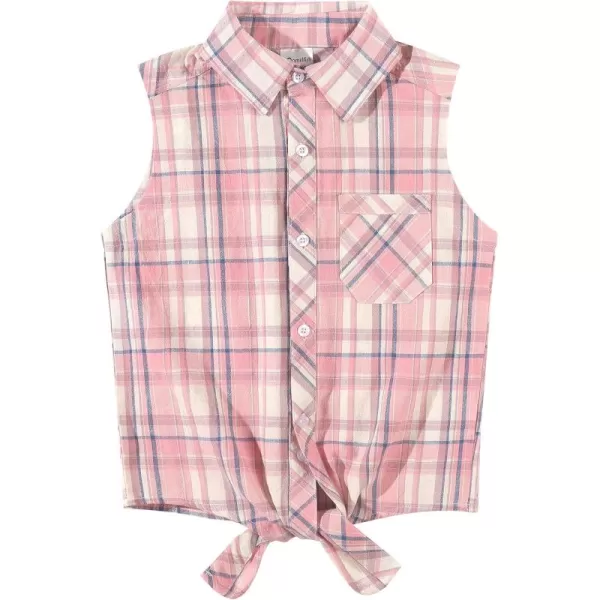 Noomelfish Girls Plaid Sleeveless Button Down Shirt Tie Knot Blouse Tank Tops 512 YearsPlaid Pink White