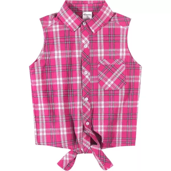 Noomelfish Girls Plaid Sleeveless Button Down Shirt Tie Knot Blouse Tank Tops 512 YearsPlaid Rose