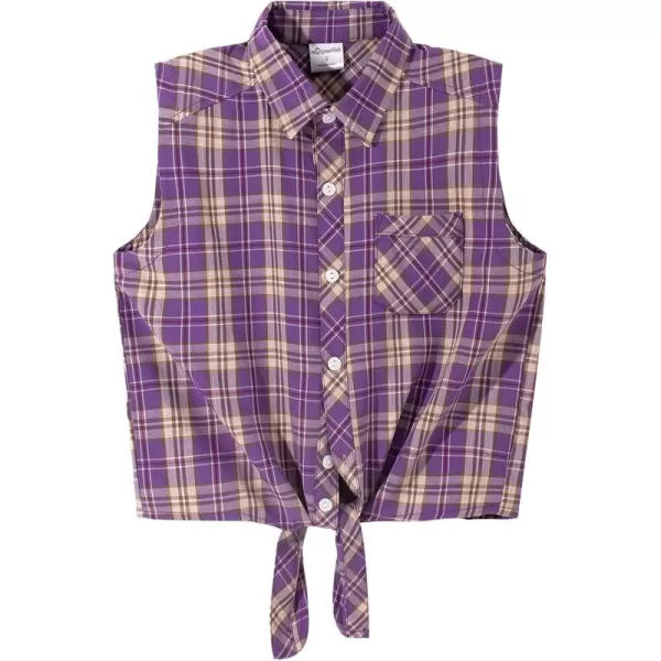 Noomelfish Girls Plaid Sleeveless Button Down Shirt Tie Knot Blouse Tank Tops 512 YearsPurple Plaid
