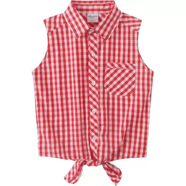 Noomelfish Girls Plaid Sleeveless Button Down Shirt Tie Knot Blouse Tank Tops 512 YearsRed Check Gingham