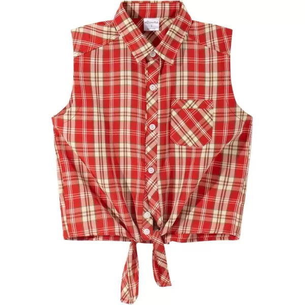 Noomelfish Girls Plaid Sleeveless Button Down Shirt Tie Knot Blouse Tank Tops 512 YearsRed Plaid