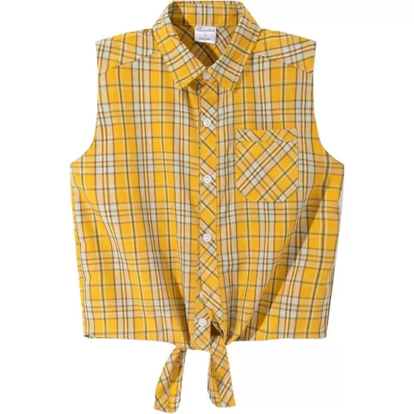 Noomelfish Girls Plaid Sleeveless Button Down Shirt Tie Knot Blouse Tank Tops 512 YearsYellow Plaid