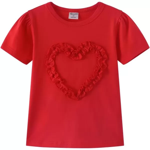 Noomelfish Girls Ruffle Heart TShirts Cute Short Sleeve Tee Tops 312 YearsRedsolid
