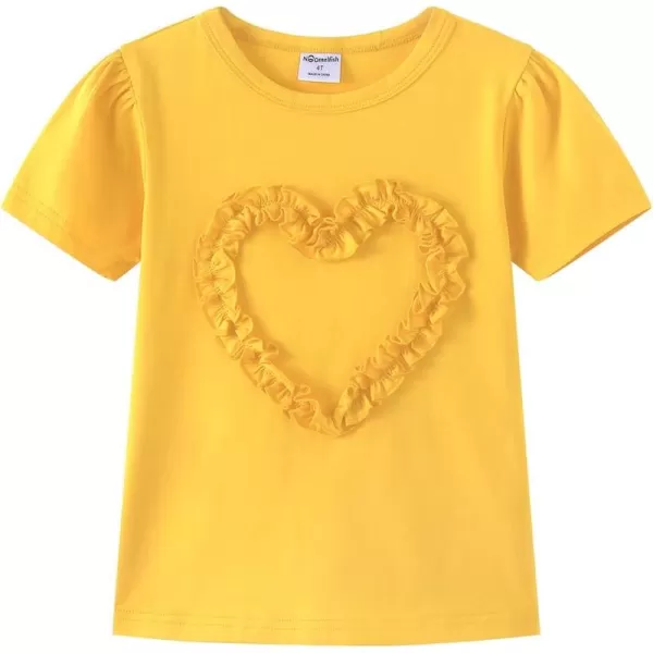Noomelfish Girls Ruffle Heart TShirts Cute Short Sleeve Tee Tops 312 YearsYellow
