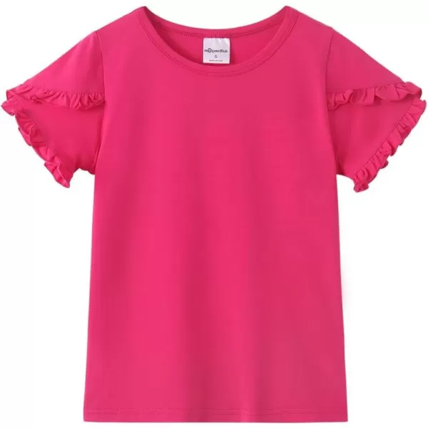 Noomelfish Girls Ruffle Short Sleeve TShirts Summer Casual Tee Tops Blouse 512 YearsHot Pink