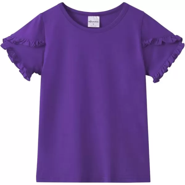 Noomelfish Girls Ruffle Short Sleeve TShirts Summer Casual Tee Tops Blouse 512 YearsPurple