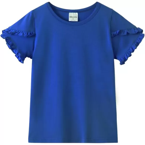 Noomelfish Girls Ruffle Short Sleeve TShirts Summer Casual Tee Tops Blouse 512 YearsRoyal Blue