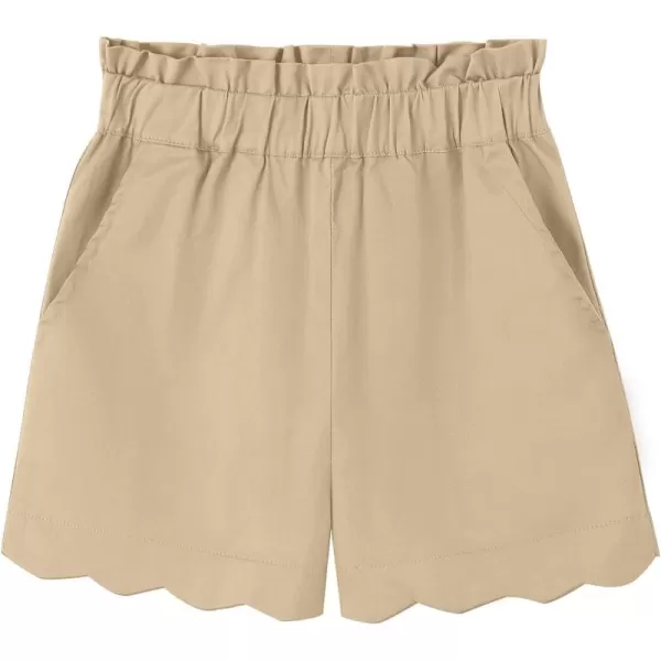 Noomelfish Girls Scalloped Stretch Twill Pull On Shorts with Pockets 512 YearsKhaki