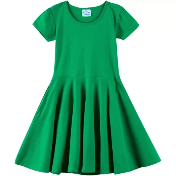 Noomelfish Girls Short Puff Sleeve Dress Summer Casual Knit Swing Twirl Skater Dresses with Pockets 212 YearsGreen