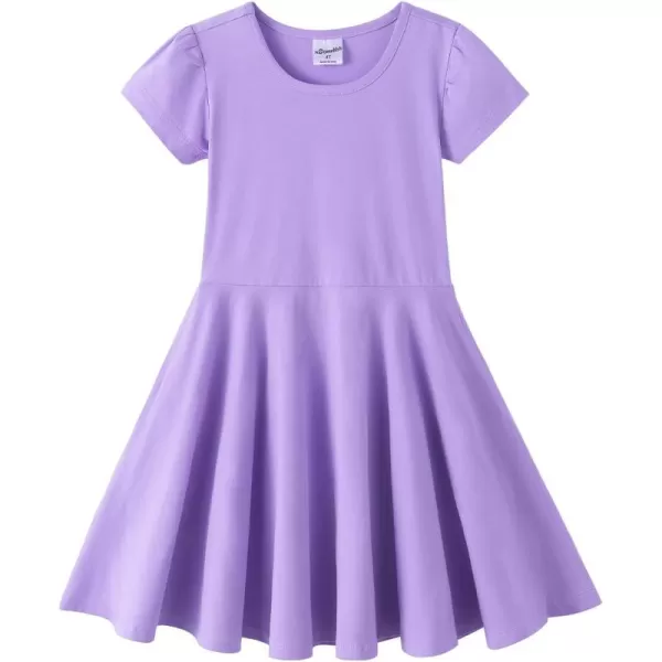 Noomelfish Girls Short Puff Sleeve Dress Summer Casual Knit Swing Twirl Skater Dresses with Pockets 212 YearsLavender
