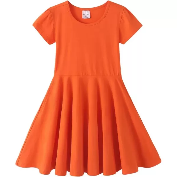 Noomelfish Girls Short Puff Sleeve Dress Summer Casual Knit Swing Twirl Skater Dresses with Pockets 212 YearsOrange