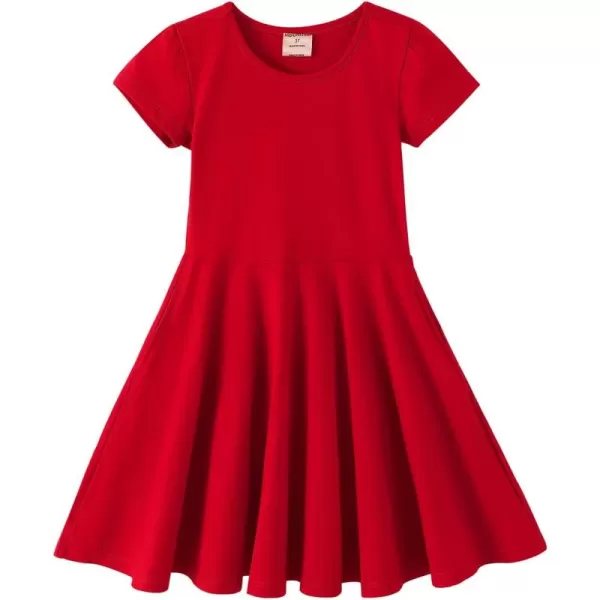 Noomelfish Girls Short Puff Sleeve Dress Summer Casual Knit Swing Twirl Skater Dresses with Pockets 212 YearsRed