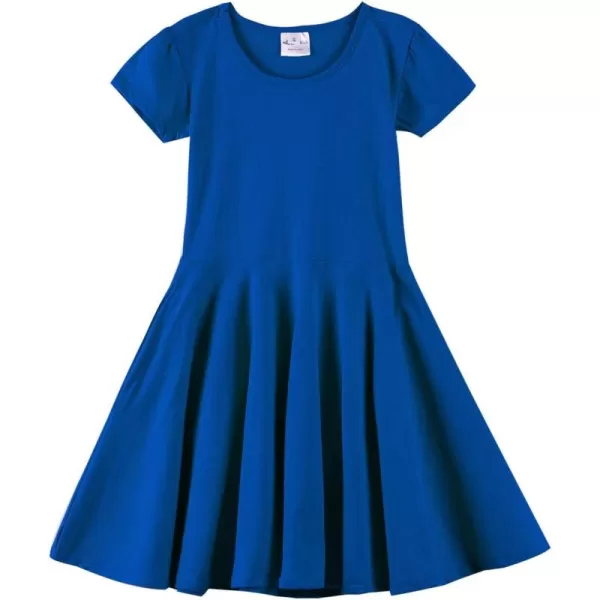 Noomelfish Girls Short Puff Sleeve Dress Summer Casual Knit Swing Twirl Skater Dresses with Pockets 212 YearsRoyal Blue