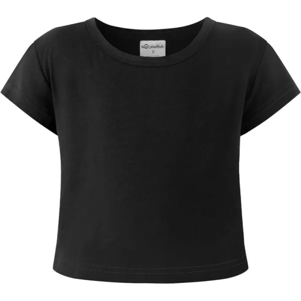 Noomelfish Girls Short Sleeve Crop Tops Kids Summer Dance Cropped TShirts 514 YearsBlack