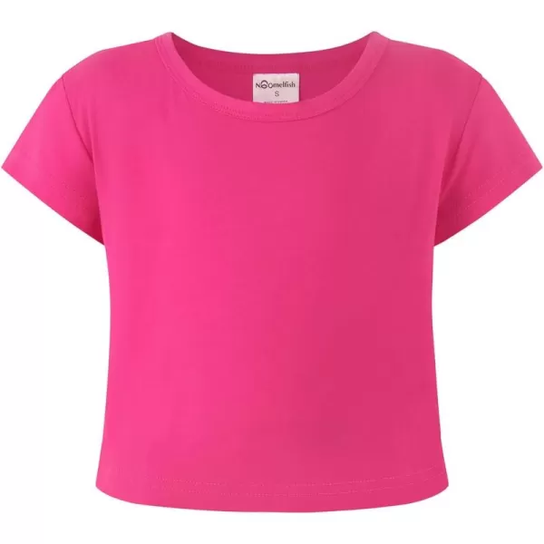 Noomelfish Girls Short Sleeve Crop Tops Kids Summer Dance Cropped TShirts 514 YearsHot Pink