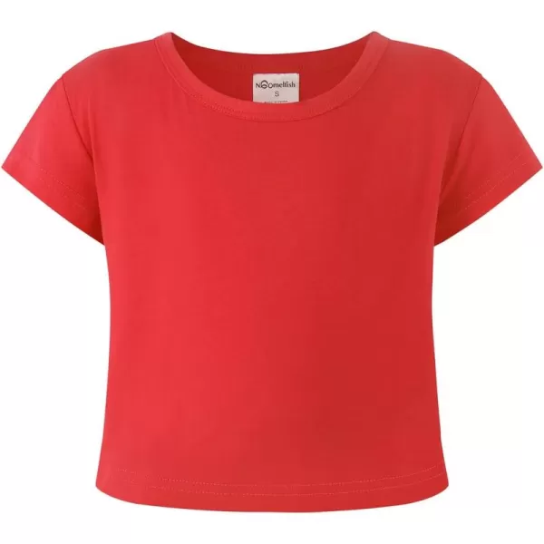 Noomelfish Girls Short Sleeve Crop Tops Kids Summer Dance Cropped TShirts 514 YearsRed