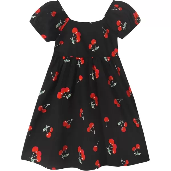 Noomelfish Girls Short Sleeve Floral Dress Casual Flower Printed Smocked Dresses 212 YearsBlack Cherry
