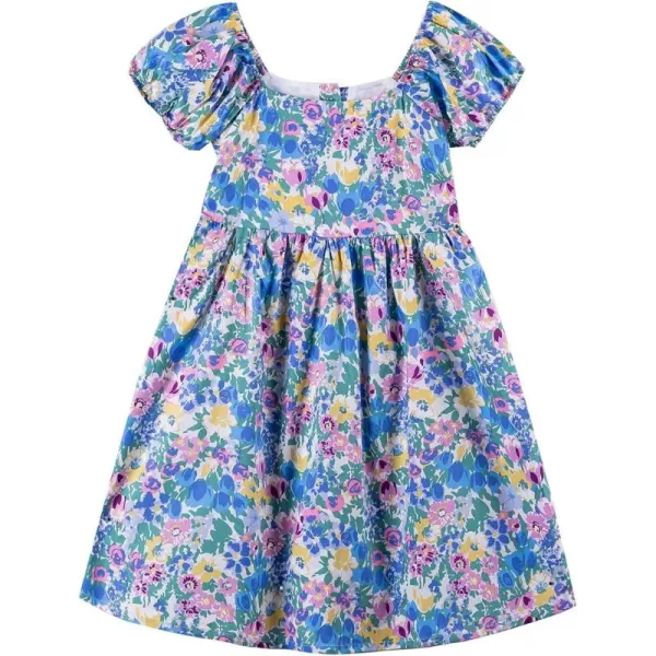 Noomelfish Girls Short Sleeve Floral Dress Casual Flower Printed Smocked Dresses 212 YearsBlueYellow