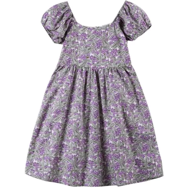 Noomelfish Girls Short Sleeve Floral Dress Casual Flower Printed Smocked Dresses 212 YearsPurpleGreen