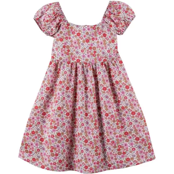 Noomelfish Girls Short Sleeve Floral Dress Casual Flower Printed Smocked Dresses 212 YearsRedBrown