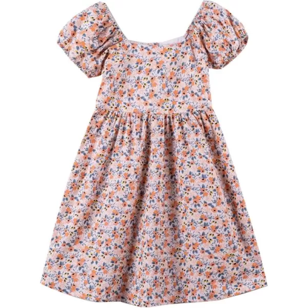 Noomelfish Girls Short Sleeve Floral Dress Casual Flower Printed Smocked Dresses 212 YearsSmall Orange
