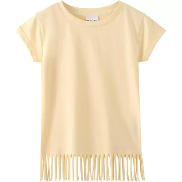 Noomelfish Girls Short Sleeve Fringe TShirts Soft Jersey Cotton Tee Tops 312 YearsBeige