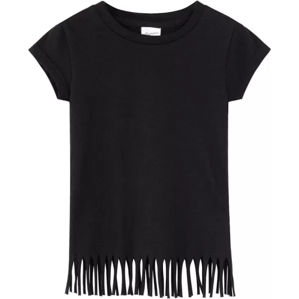 Noomelfish Girls Short Sleeve Fringe TShirts Soft Jersey Cotton Tee Tops 312 YearsBlack