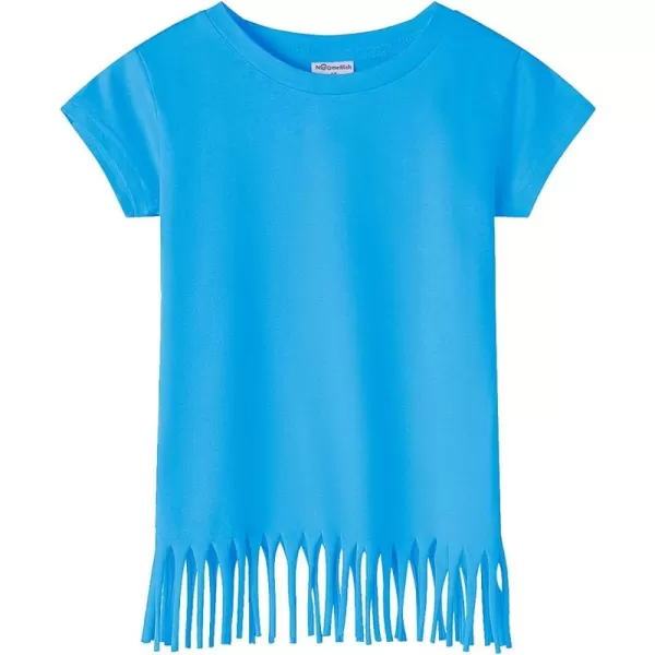 Noomelfish Girls Short Sleeve Fringe TShirts Soft Jersey Cotton Tee Tops 312 YearsBlue