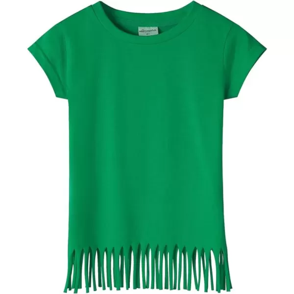 Noomelfish Girls Short Sleeve Fringe TShirts Soft Jersey Cotton Tee Tops 312 YearsGreen