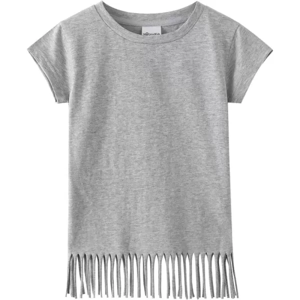 Noomelfish Girls Short Sleeve Fringe TShirts Soft Jersey Cotton Tee Tops 312 YearsHeather Grey