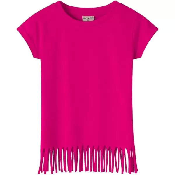 Noomelfish Girls Short Sleeve Fringe TShirts Soft Jersey Cotton Tee Tops 312 YearsHot Pink