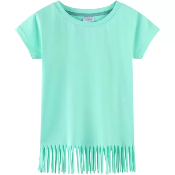 Noomelfish Girls Short Sleeve Fringe TShirts Soft Jersey Cotton Tee Tops 312 YearsLight Green