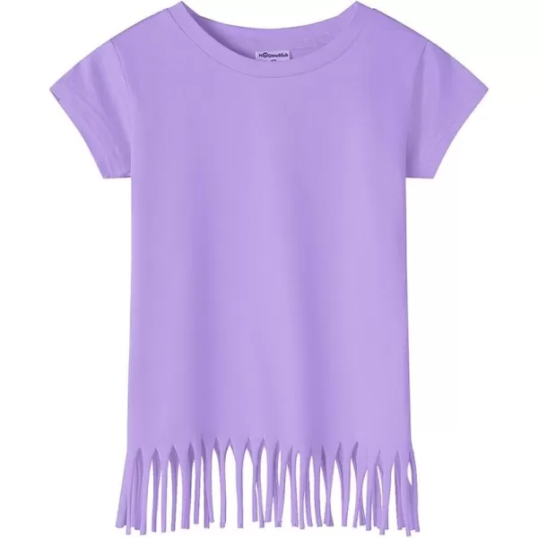 Noomelfish Girls Short Sleeve Fringe TShirts Soft Jersey Cotton Tee Tops 312 YearsLilac Purple