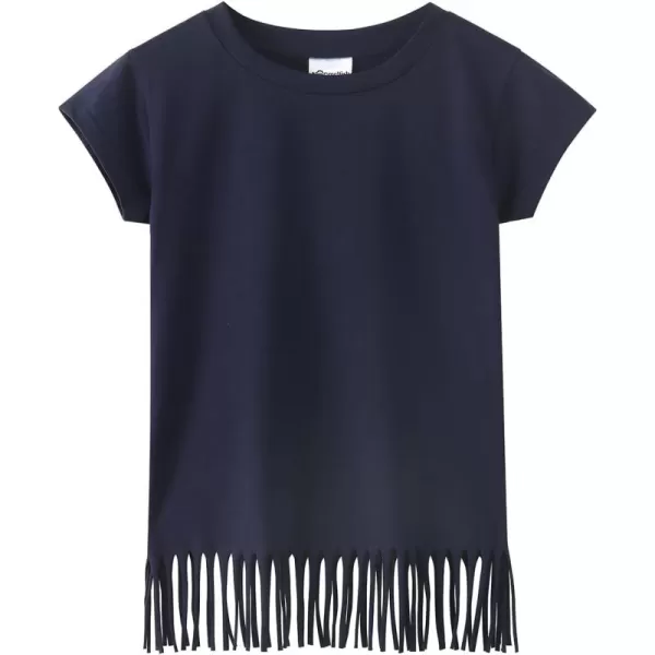 Noomelfish Girls Short Sleeve Fringe TShirts Soft Jersey Cotton Tee Tops 312 YearsNavy Blue