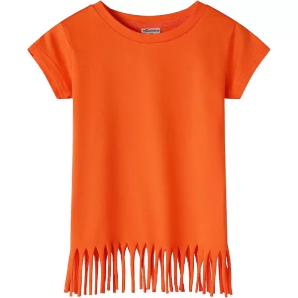 Noomelfish Girls Short Sleeve Fringe TShirts Soft Jersey Cotton Tee Tops 312 YearsOrange